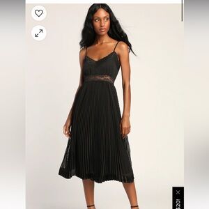 Dot Your Love Black Lace Pleated Midi Dress